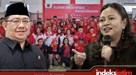Plt Ketua DPC PDI Perjuangan Kota Surabaya, Yordan M. Bataragoa dan Kepala Baguna DPC PDIP Surabaya, Agatha Retno Sari