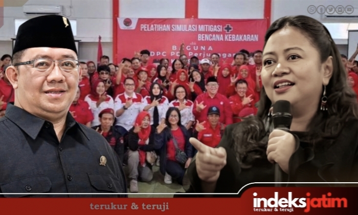 Plt Ketua DPC PDI Perjuangan Kota Surabaya, Yordan M. Bataragoa dan Kepala Baguna DPC PDIP Surabaya, Agatha Retno Sari