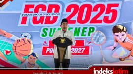 KH. Imam Hasyim, SH.,MH saat memberikan sambutan di acara FGD 2025 Menuju Porprov 2027 DPC PWRI Kabupaten Sumenep di Pendopo Agung Keraton Sumenep (Foto: Rez Indeks Jatim)